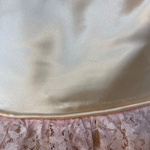 Vintage 30" Bust Peach & Pink Satin Lace Overlay Dress Fit & Flare • Handmade - Picture 9 of 16